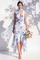 Laden Sie das Bild in den Galerie-Viewer, Grünes Blumen-Meerjungfrauen-V-Ausschnitt-Brautjungfernkleid mit Schal