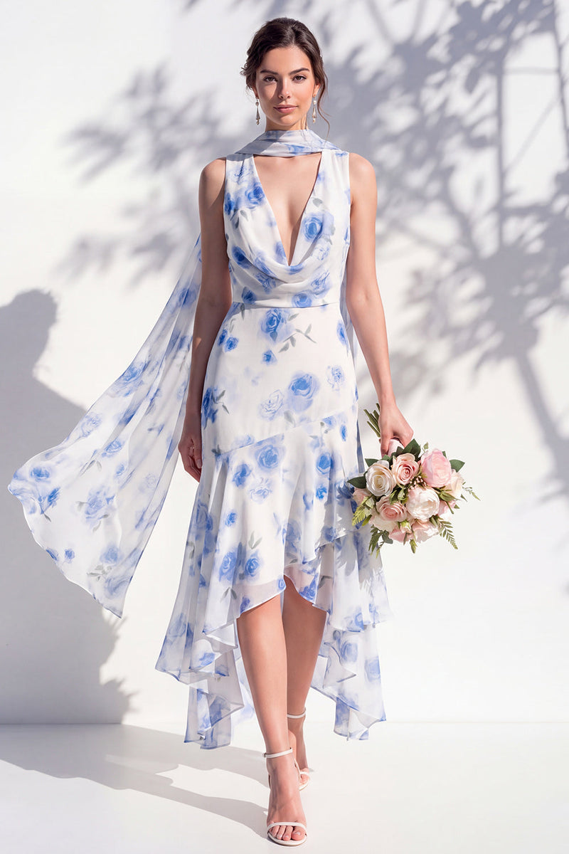 Laden Sie das Bild in den Galerie-Viewer, Grünes Blumen-Meerjungfrauen-V-Ausschnitt-Brautjungfernkleid mit Schal