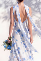 Laden Sie das Bild in den Galerie-Viewer, Grünes Blumen-Meerjungfrauen-V-Ausschnitt-Brautjungfernkleid mit Schal