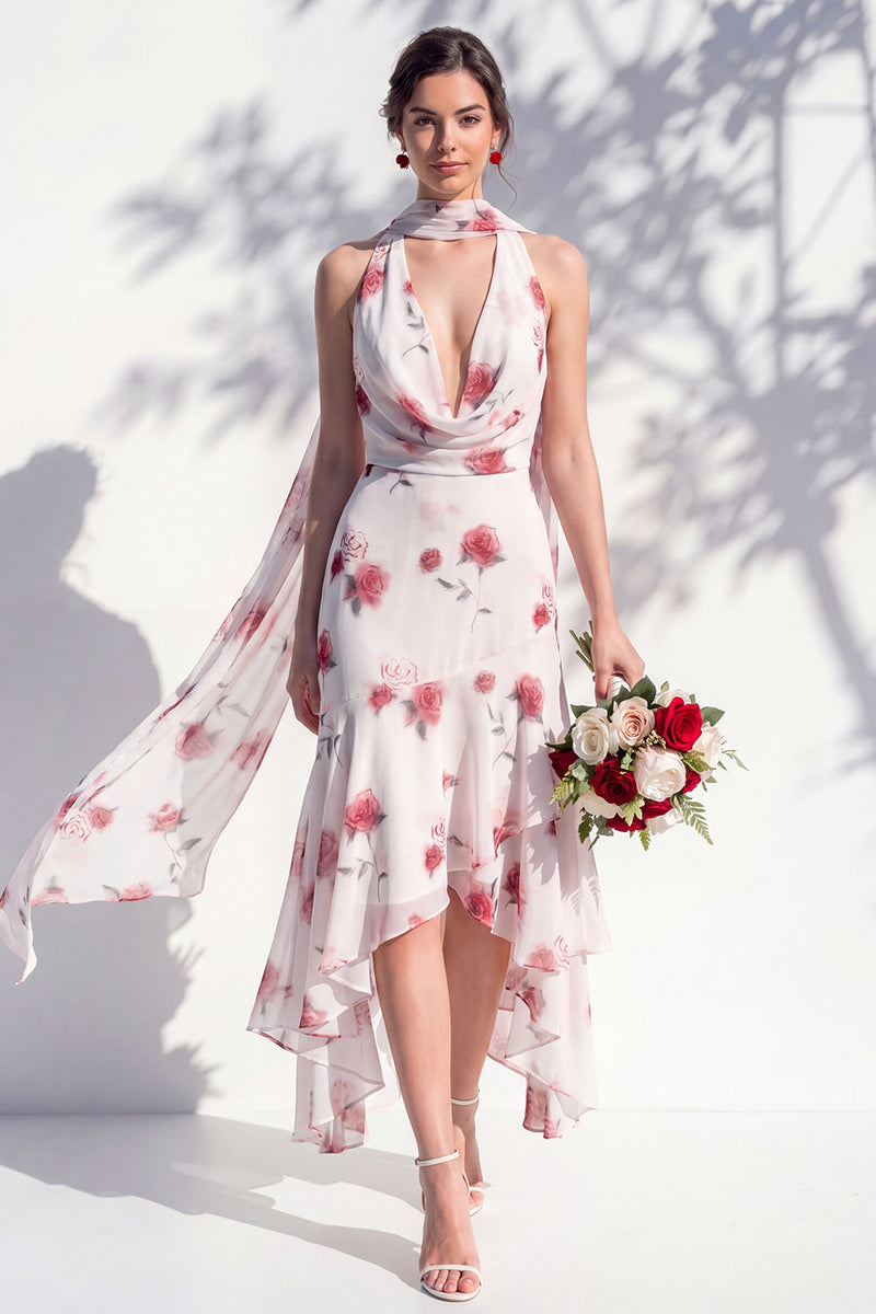 Laden Sie das Bild in den Galerie-Viewer, Grünes Blumen-Meerjungfrauen-V-Ausschnitt-Brautjungfernkleid mit Schal