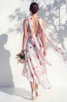 Laden Sie das Bild in den Galerie-Viewer, Grünes Blumen-Meerjungfrauen-V-Ausschnitt-Brautjungfernkleid mit Schal
