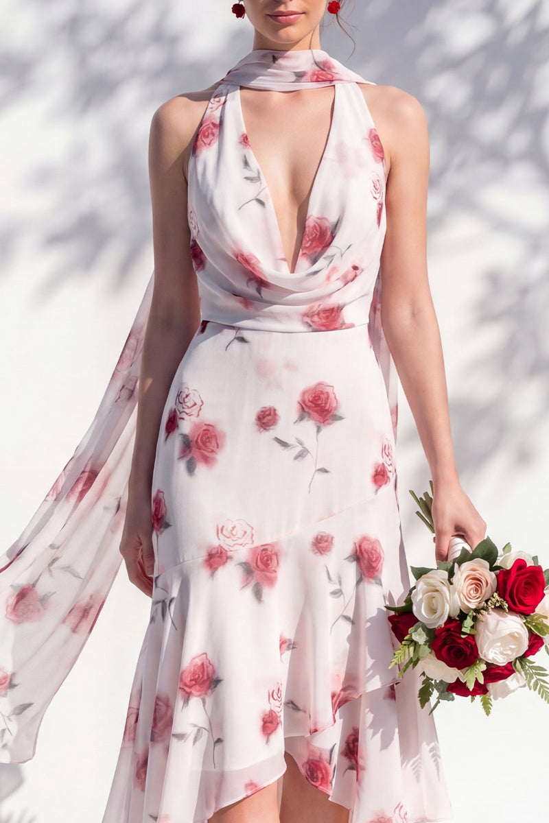 Laden Sie das Bild in den Galerie-Viewer, Grünes Blumen-Meerjungfrauen-V-Ausschnitt-Brautjungfernkleid mit Schal
