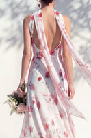 Laden Sie das Bild in den Galerie-Viewer, Grünes Blumen-Meerjungfrauen-V-Ausschnitt-Brautjungfernkleid mit Schal