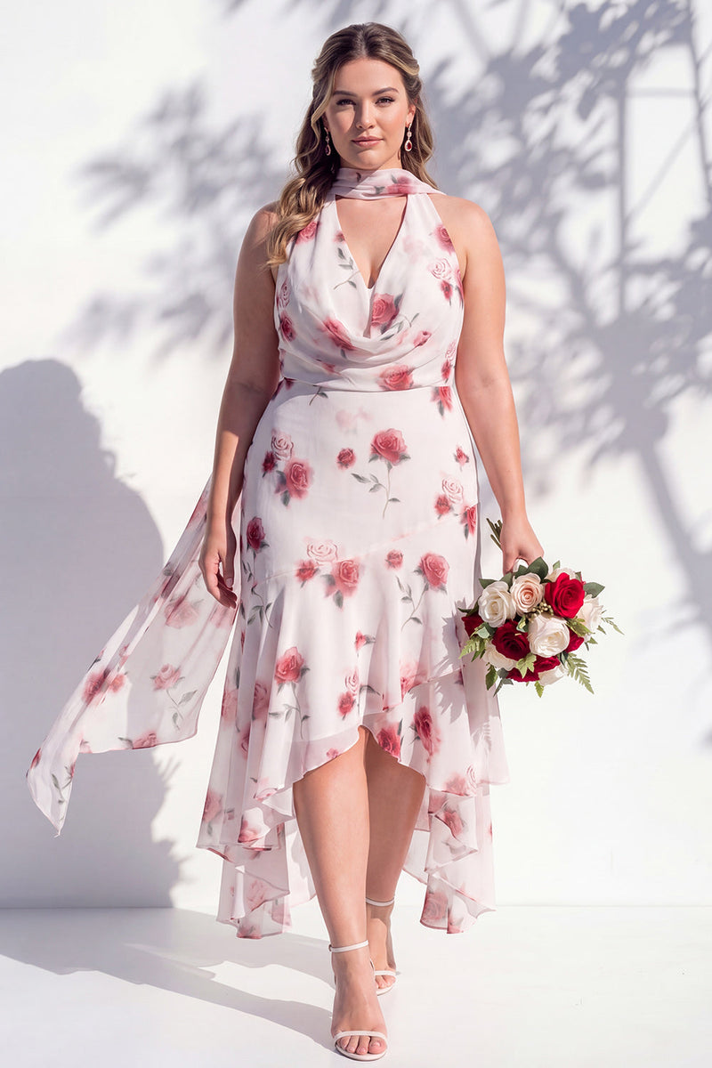 Laden Sie das Bild in den Galerie-Viewer, Grünes Blumen-Meerjungfrauen-V-Ausschnitt-Brautjungfernkleid mit Schal