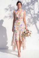 Laden Sie das Bild in den Galerie-Viewer, Grünes Blumen Meerjungfrauen V-Ausschnitt Brautjungfernkleid mit Schal
