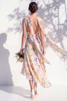 Laden Sie das Bild in den Galerie-Viewer, Grünes Blumen Meerjungfrauen V-Ausschnitt Brautjungfernkleid mit Schal