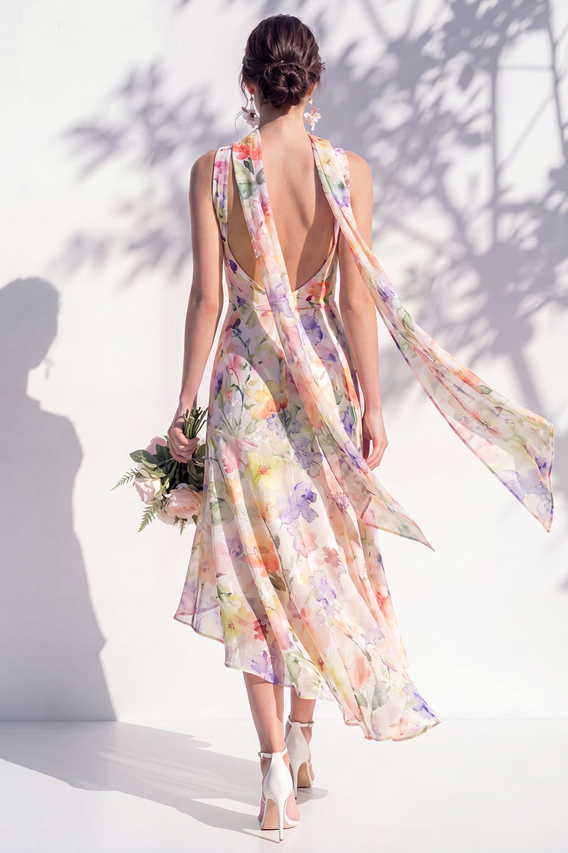 Laden Sie das Bild in den Galerie-Viewer, Grünes Blumen Meerjungfrauen V-Ausschnitt Brautjungfernkleid mit Schal