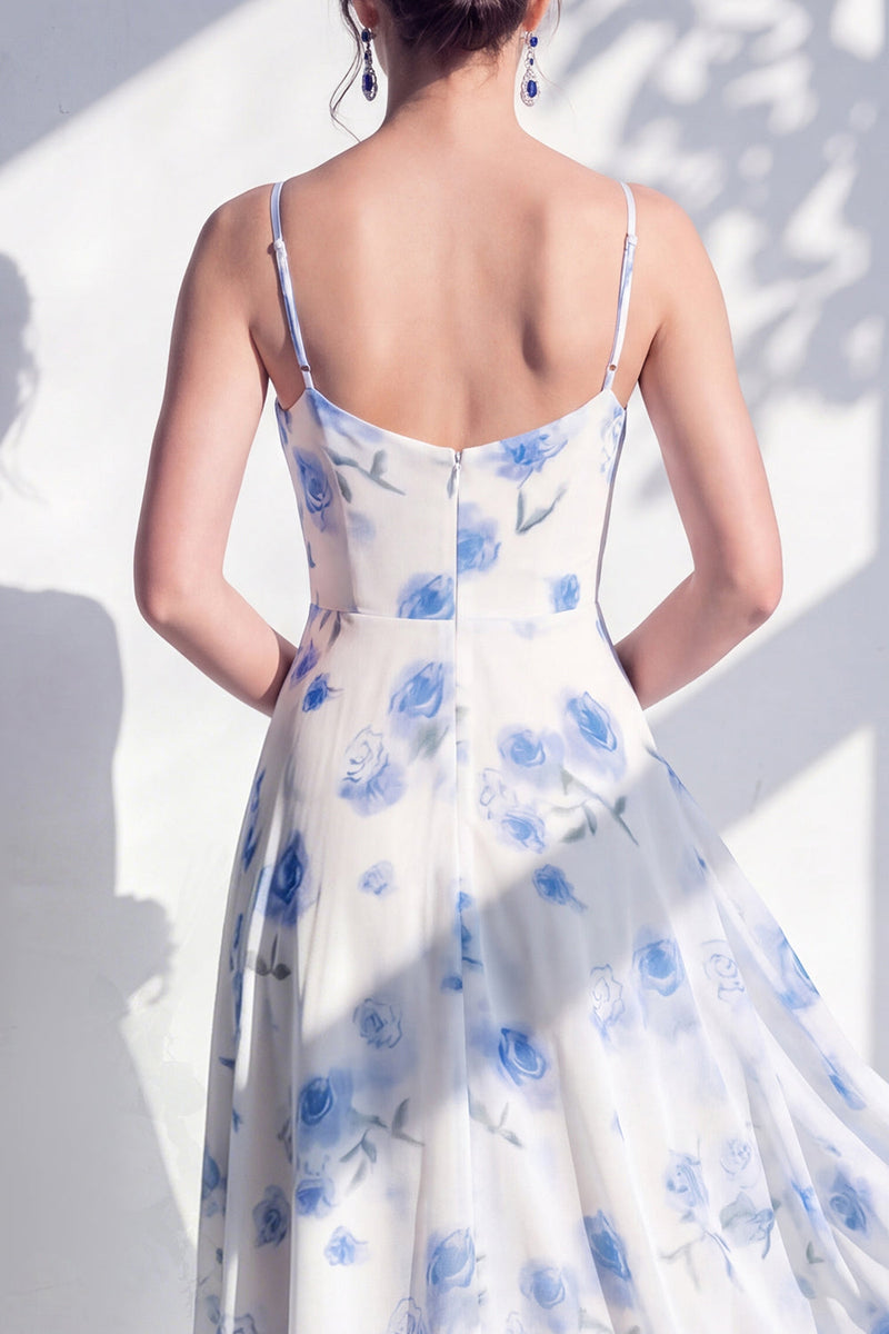 Laden Sie das Bild in den Galerie-Viewer, Grünes Blumenkleid mit A-Linie mit Cowl-Ausschnitt und Brautjungfernkleid