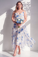 Laden Sie das Bild in den Galerie-Viewer, Grünes Blumenkleid mit A-Linie mit Cowl-Ausschnitt und Brautjungfernkleid