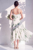 Laden Sie das Bild in den Galerie-Viewer, Grünes Blumenkleid mit A-Linie mit Cowl-Ausschnitt und Brautjungfernkleid