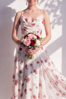 Laden Sie das Bild in den Galerie-Viewer, Grünes Blumenkleid mit A-Linie mit Cowl-Ausschnitt und Brautjungfernkleid