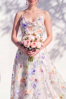 Laden Sie das Bild in den Galerie-Viewer, Grünes Blumen A-Linie Cowl-Ausschnitt Brautjungfernkleid
