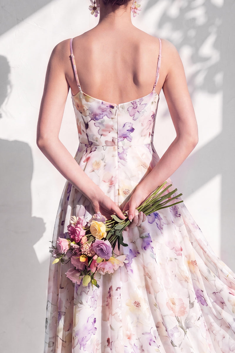 Laden Sie das Bild in den Galerie-Viewer, Grünes Blumen A-Linie Cowl-Ausschnitt Brautjungfernkleid