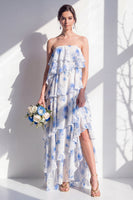 Laden Sie das Bild in den Galerie-Viewer, Trägerloses, gestuftes grünes Blumen-A-Linie Brautjungfernkleid