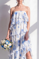 Laden Sie das Bild in den Galerie-Viewer, Trägerloses, gestuftes grünes Blumen-A-Linie Brautjungfernkleid