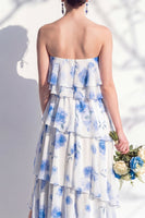 Laden Sie das Bild in den Galerie-Viewer, Trägerloses, gestuftes grünes Blumen-A-Linie Brautjungfernkleid