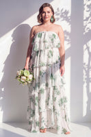 Laden Sie das Bild in den Galerie-Viewer, Trägerloses, gestuftes grünes Blumen-A-Linie Brautjungfernkleid