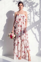 Laden Sie das Bild in den Galerie-Viewer, Trägerloses, gestuftes grünes Blumen-A-Linie Brautjungfernkleid