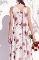 Laden Sie das Bild in den Galerie-Viewer, Einschultergrünes Blumenmuster A-Linie Brautjungfernkleid mit Schlitz