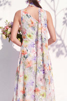 Laden Sie das Bild in den Galerie-Viewer, Einschulter Grünes Blumenmuster A-Linie Brautjungfernkleid mit Schlitz