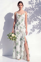 Laden Sie das Bild in den Galerie-Viewer, Blaues Blumen-Rüschen-A-Line-Brautjungfernkleid