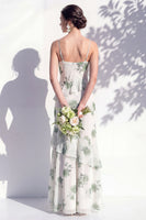 Laden Sie das Bild in den Galerie-Viewer, Blaues Blumen-Rüschen-A-Line-Brautjungfernkleid