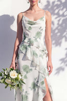 Laden Sie das Bild in den Galerie-Viewer, Blaues Blumen-Rüschen-A-Line-Brautjungfernkleid