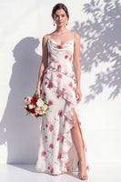 Laden Sie das Bild in den Galerie-Viewer, Blaues Blumen-Rüschen-A-Line-Brautjungfernkleid