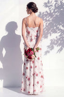 Laden Sie das Bild in den Galerie-Viewer, Blaues Blumen-Rüschen-A-Line-Brautjungfernkleid