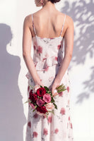 Laden Sie das Bild in den Galerie-Viewer, Blaues Blumen-Rüschen-A-Line-Brautjungfernkleid