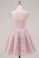 Laden Sie das Bild in den Galerie-Viewer, Blush-Satin A-Line, trägerlose, geraffte Pailletten, süßes Homecoming-Kleid