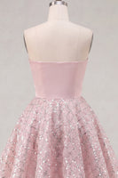 Laden Sie das Bild in den Galerie-Viewer, Blush-Satin A-Line, trägerlose, geraffte Pailletten, süßes Homecoming-Kleid