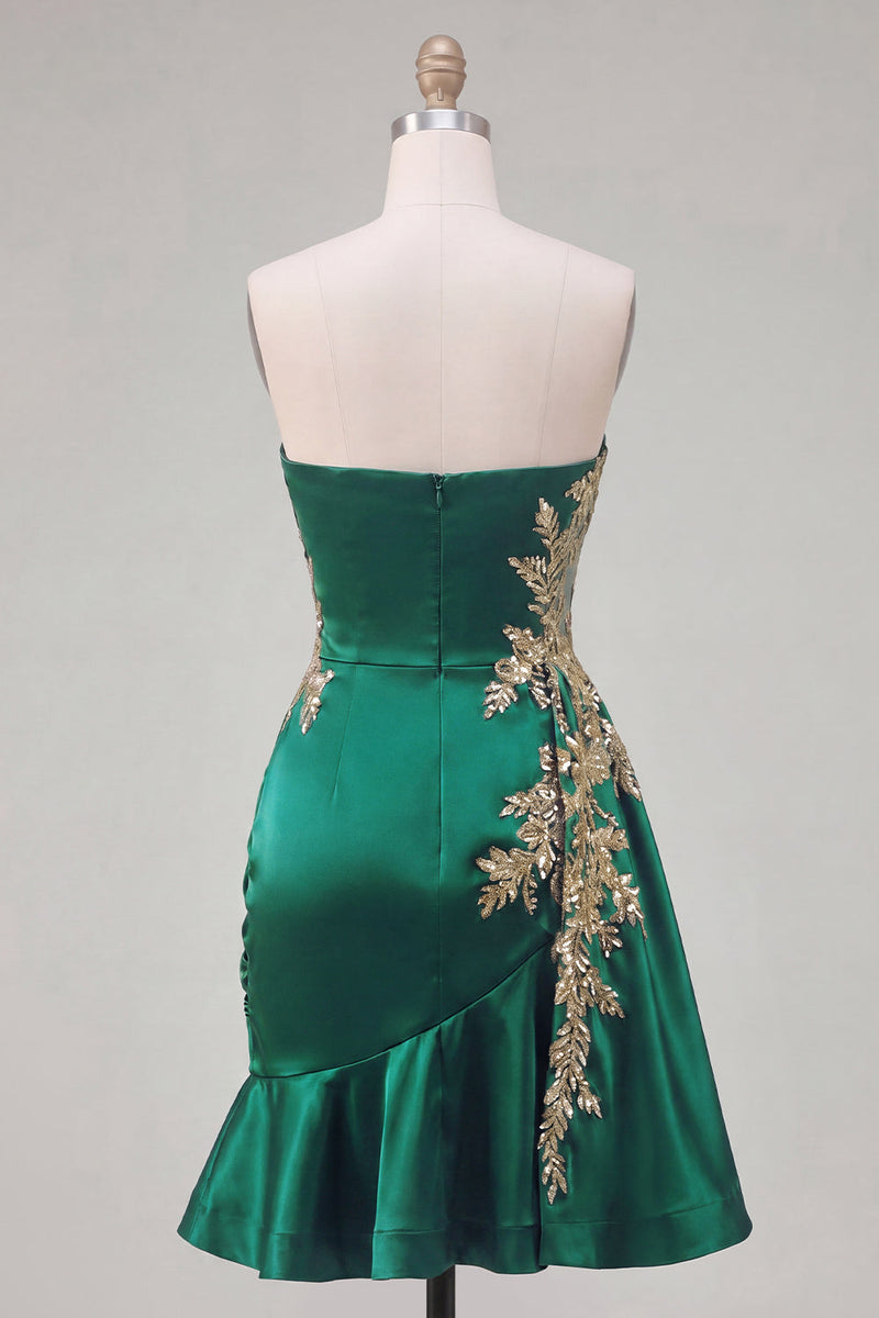 Laden Sie das Bild in den Galerie-Viewer, Dunkelgrünes Satin-Bodycon-Sweetheart mit gerafften Pailletten Homecoming-Kleid mit Schärpe