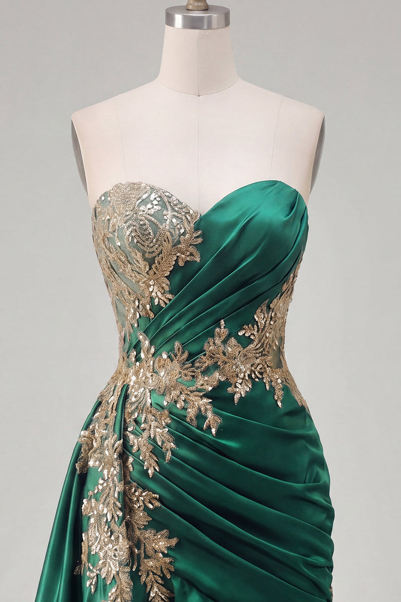 Laden Sie das Bild in den Galerie-Viewer, Dunkelgrünes Satin-Bodycon-Sweetheart mit gerafften Pailletten Homecoming-Kleid mit Schärpe