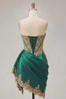 Laden Sie das Bild in den Galerie-Viewer, Dunkelgrünes Satin-Sweetheart, geraffte Pailletten, transparentes Korsett-Homecoming-Kleid mit Schärpe