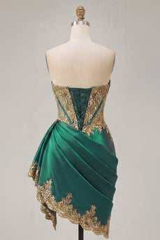 Dunkelgrünes Satin-Sweetheart, geraffte Pailletten, transparentes Korsett-Homecoming-Kleid mit Schärpe