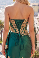 Laden Sie das Bild in den Galerie-Viewer, Dunkelgrünes Satin Sweetheart Geraffte Pailletten Transparentes Korsett Kurzes Abendkleid mit Schärpe