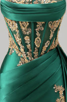 Laden Sie das Bild in den Galerie-Viewer, Dunkelgrünes Satin Sweetheart Geraffte Pailletten Transparentes Korsett Kurzes Abendkleid mit Schärpe