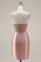 Laden Sie das Bild in den Galerie-Viewer, Sweetheart Blush Satin, gerafftes, transparentes Korsett-Dress-Homecoming-Kleid mit Schlitz