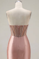 Laden Sie das Bild in den Galerie-Viewer, Sweetheart Blush Satin, gerafftes, transparentes Korsett-Dress-Homecoming-Kleid mit Schlitz