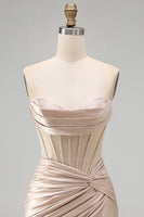 Laden Sie das Bild in den Galerie-Viewer, Champagner Sweetheart Satin Strass Korsett Cocktailkleid mit Schlitz