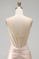 Laden Sie das Bild in den Galerie-Viewer, Champagner Sweetheart Satin Strass Korsett Cocktailkleid mit Schlitz