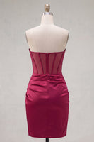 Laden Sie das Bild in den Galerie-Viewer, Burgundrotes Satin-Rapphing Sweetheart Sweetheart Sheer Korsett-Homecoming-Kleid mit Schlitz