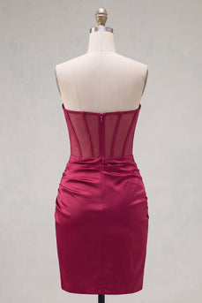 Burgundrotes Satin-Rapphing Sweetheart Sweetheart Sheer Korsett-Homecoming-Kleid mit Schlitz