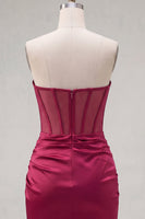 Laden Sie das Bild in den Galerie-Viewer, Burgundrotes Satin-Rapphing Sweetheart Sweetheart Sheer Korsett-Homecoming-Kleid mit Schlitz