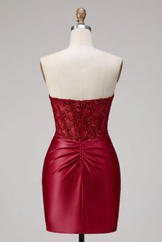 Rotes Satin-Sweetheart-Schnitt mit transparentem Korsett Homecoming-Kleid