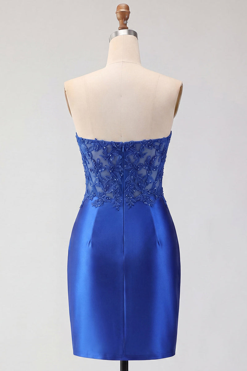 Laden Sie das Bild in den Galerie-Viewer, Rotes Satin-Sweetheart-Schnitt mit transparentem Korsett Homecoming-Kleid