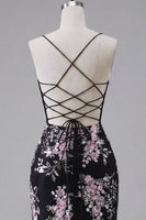 Laden Sie das Bild in den Galerie-Viewer, Schwarze Pink Flower Bodycon transparentes Korsett-Homecoming-Kleid