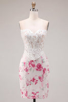 Laden Sie das Bild in den Galerie-Viewer, Weiße Fuchsienblume Sweetheart Bodycon transparentes Korsett-Homecoming-Kleid