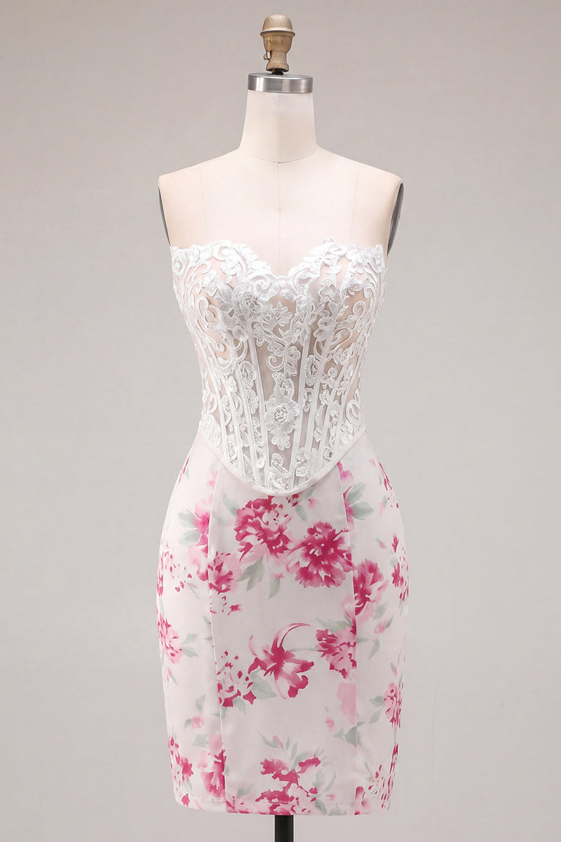 Laden Sie das Bild in den Galerie-Viewer, Weiße Fuchsienblume Sweetheart Bodycon transparentes Korsett-Homecoming-Kleid